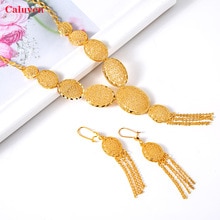 Arabic Dubai Jewelry Set for Women Summer Cooper Earrings Ethiopian African Chain Gold Color Necklace Wedding Bridal