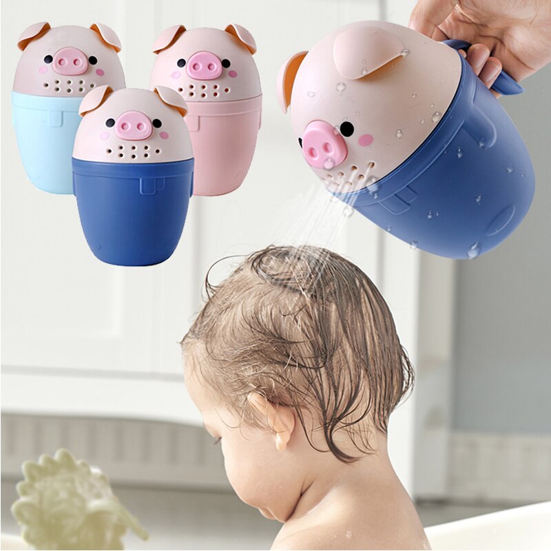 Barn badverktyg tecknad gris baby badmössor söt toddle schampo kopp barn bad bailer baby shower skedar tvätta hår kopp