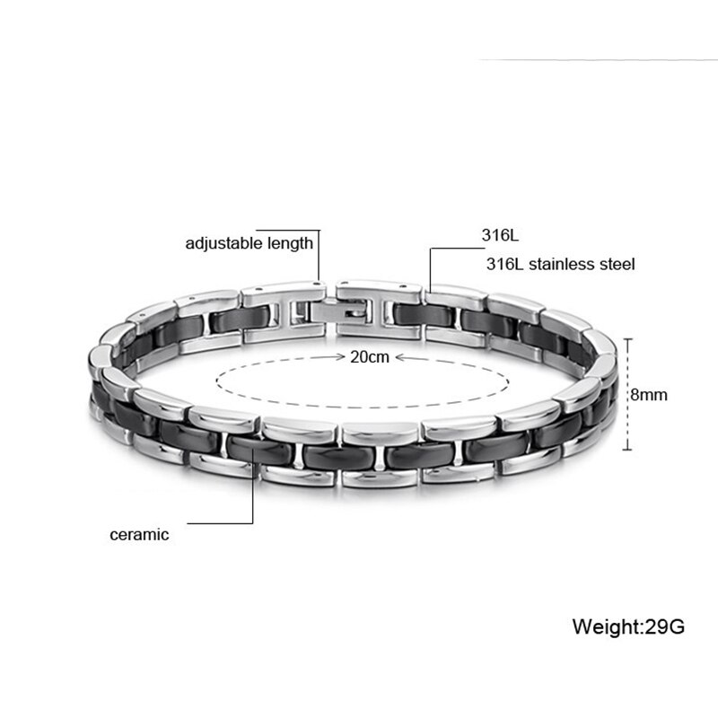 MADALENA SARARA Premium Titanium Steel Ceramic Energy Bracelet Magnetic Germanium Magnets Negative Ions Inlaid Healthy For Body: Steel color