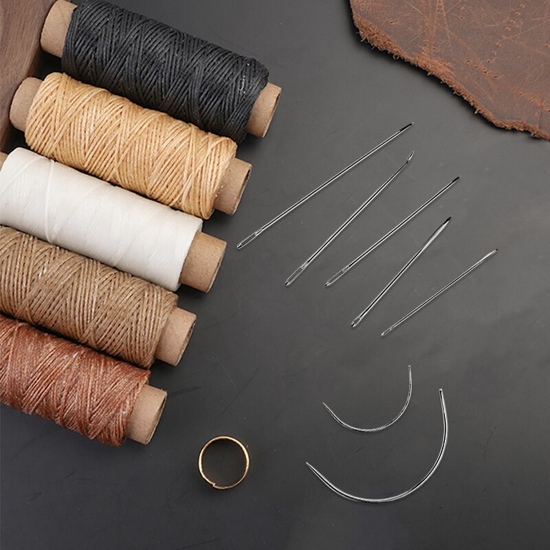 9 PCS Leather Sewing Kit With Multiple Colour Waxed Thread Golden Thimble And Leather Stitching Needles For DIY Leather Craft