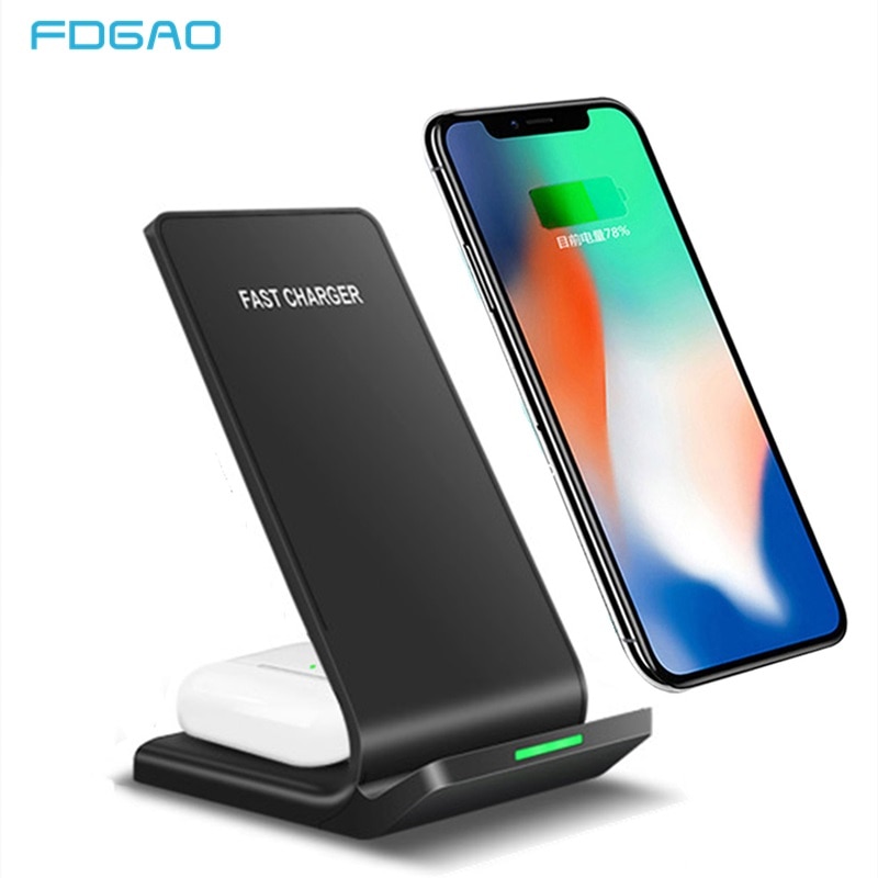 FDGAO 15W Qi support de Base de chargeur sans fil pour iPhone 11 Pro X XR XS Max 8 Airpods Pro Samsung S20 S10 USB C support de charge rapide