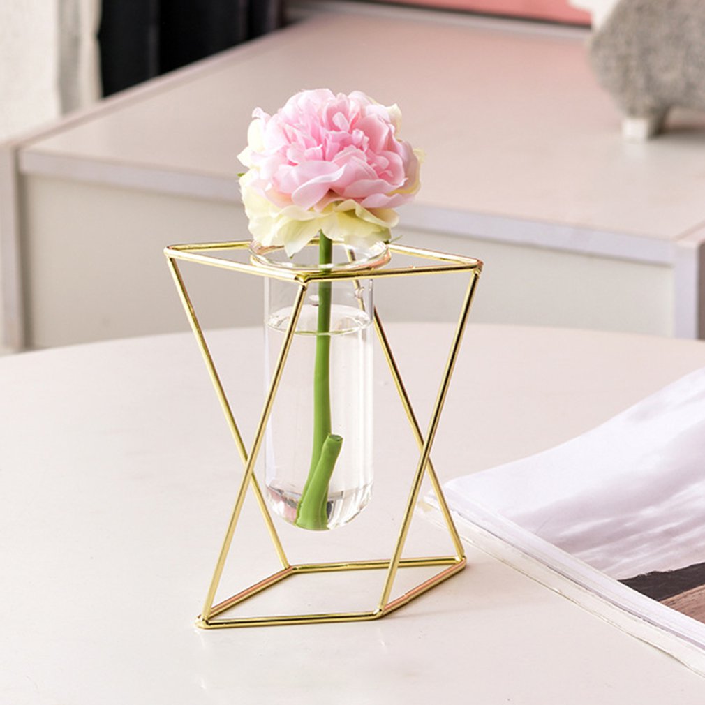 Nordisk stil glass blomsterpotte jern kunst vase rose gull hengende prøverør blomstervaser hjemmekontor dekorasjon skrivebord blomsterpotter