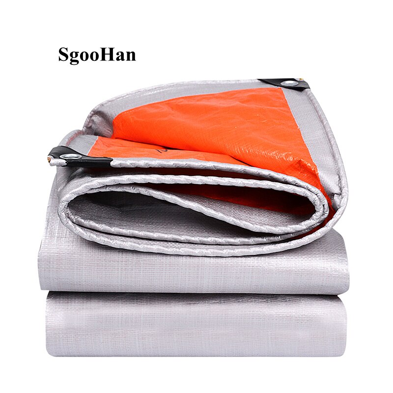 PE Tarpaulin Rainproof Cloth Shade Sail Outdoor Awning Camping Boat Truck Canopys Ground Sheet Waterproof Cloth Silver-Orange
