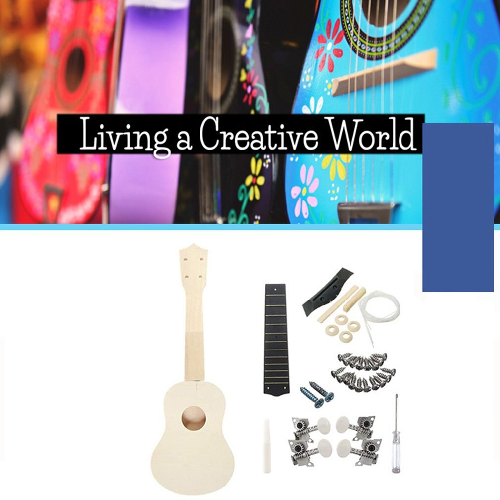 Złożyć 21 Cal ukulele Diy dziecięca mała gitara zestaw okrągłych trwałe i praktyczne drewniane mała gitara
