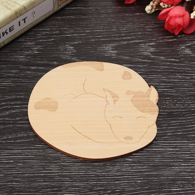Arshen Lovely 4 unids/set gato zorro perro venado tallado posavasos de madera para taza almohadilla aislante térmico mantel estera de mesa de cocina