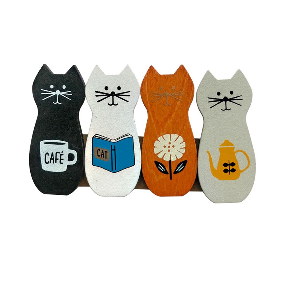 Juego de 4 unids/set de Clips de madera de gato de dibujos animados, Mini Clips de carpeta Kawaii para fotos, soporte para billetes, Clip de papel de dibujos animados, decoración del hogar: Default Title