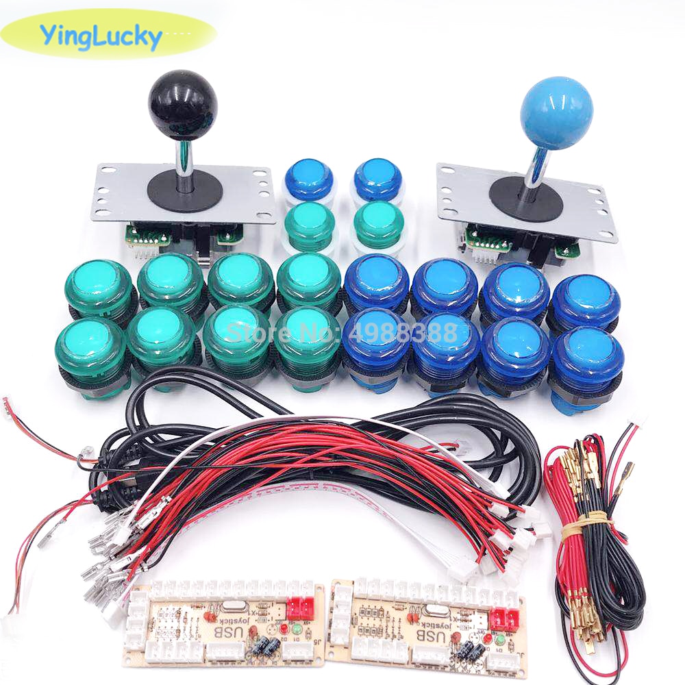 2-Player DIY Arcade Joystick Kits With 20 LED Arcade Buttons + 2 Joysticks + 2 USB Encoder Kit + Cables Arcade Game Parts Set: Blue