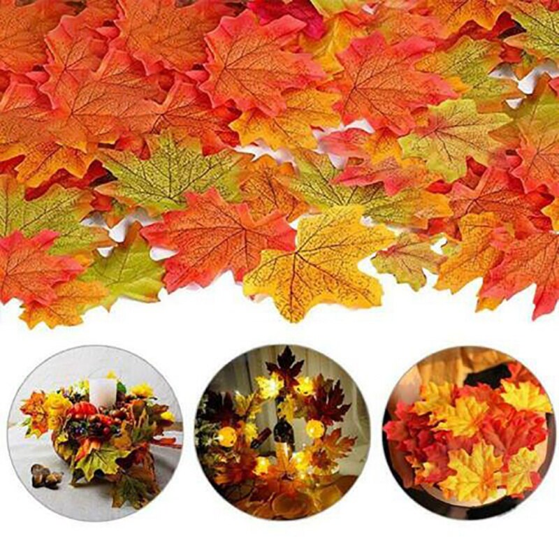 100 Pieces Of Maple Leaf Artificial Leaves Simulation Decorative Fall Leaves For Home Wedding Party Halloween Decoration