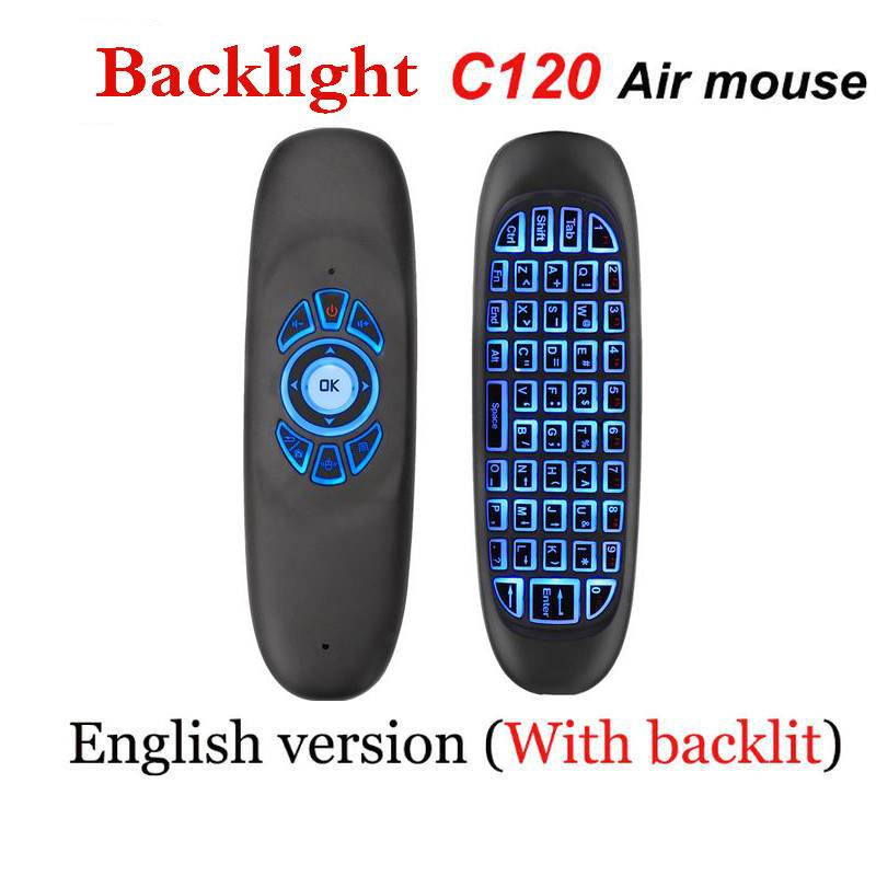 C120 2.4 Ghz Draadloze Fly Air Mouse Russische Engels C120 Oplaadbare Toetsenbord Gyroscoop Afstandsbediening Voor Android Tv Box: English Backlit
