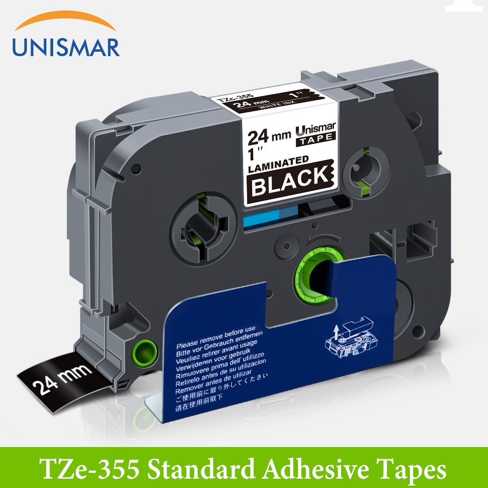 Unismar TZe355 Standard Adhesive Tapes for Brother TZe-355 White on Black Laminated Label Tape for P-touch PT Printer TZ-355