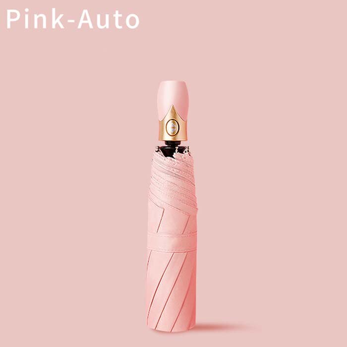 automatic folding umbrella rain ladies tri-fold umbrella windproof solid color umbrella women waterproof parasol: 4