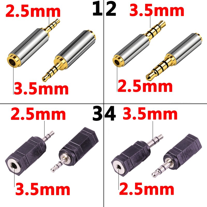 Jack 3.5 mm to 2.5 mm audio-adapter met 2.5mm mannelijke en  to 3.5mm vrouwelijke stekkers voor aux-luidsprekerkabel, stereo hoofdtelefoon, headset en microfoon
