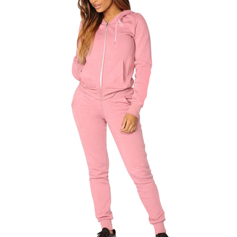 Autumn Winter Two Pieces Sport Suit Women Tracksuits Fleece Pullover Tops Shirts Running Set Jogging Suits Sweatpants Yoga Set: pink / M
