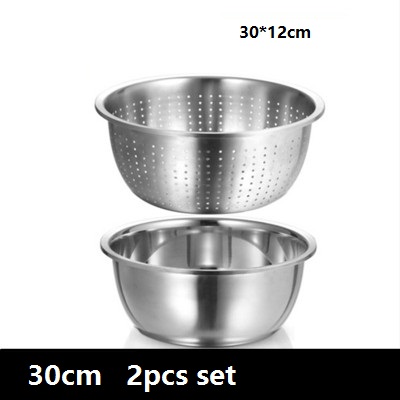washing basin 2pcs/set Fruit / Vegetable Tools basket strainer basin mixing bowl thick stainless steel kitchen tool utensil: 30CM