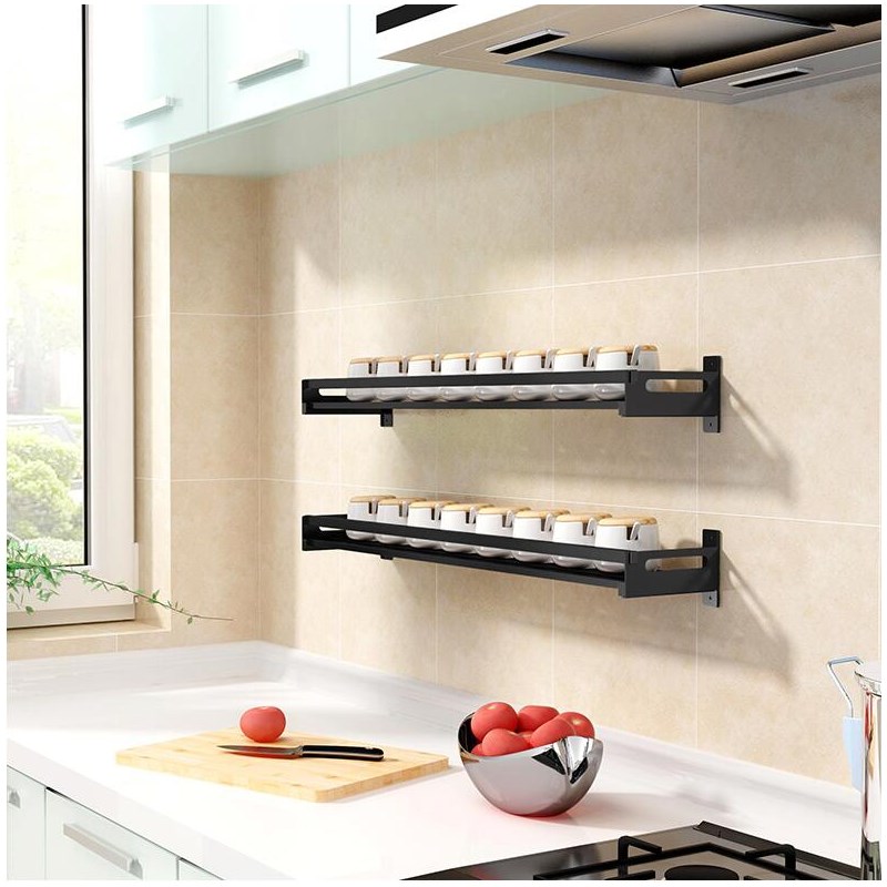 Keuken plank rack wall mounted Nail Gratis plank Opbergrek saus fles Spice Tool Houder voor keuken Kruiden Sooktops plank