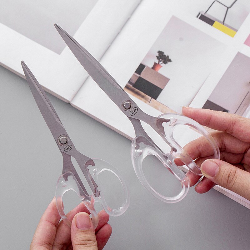 1 pc simples tesoura de aço inoxidável transparente plástico arte tesoura corte papel estudante papelaria escritório diy artesanato suprimentos