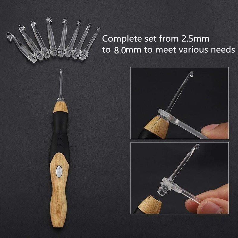 11 Sizes Lighted Crochet Hooks Set - Light Up Crochet Hooks,Rechargeable Crochet Hook with Light,2.5mm to 8mm