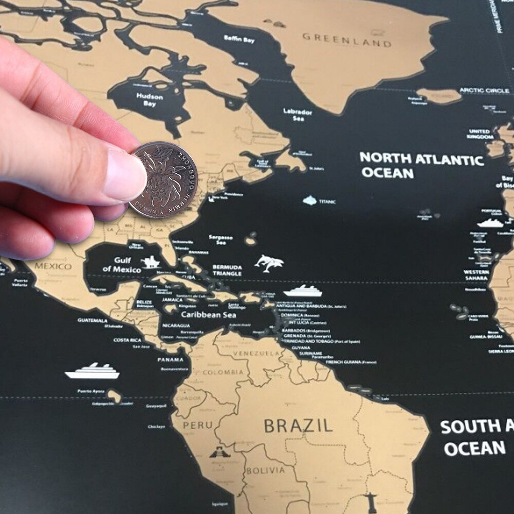 1PCS Scratch Map Black coated world map travel trail Scratch Off Foil Layer Coating World Map School Office Supply