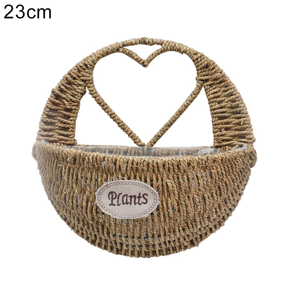 Heart Hand Braided Plant Flower Hanging Basket Storage Organizer Garden Decor Heart Sturdy Wall Hanging Flower Basket: 23cm