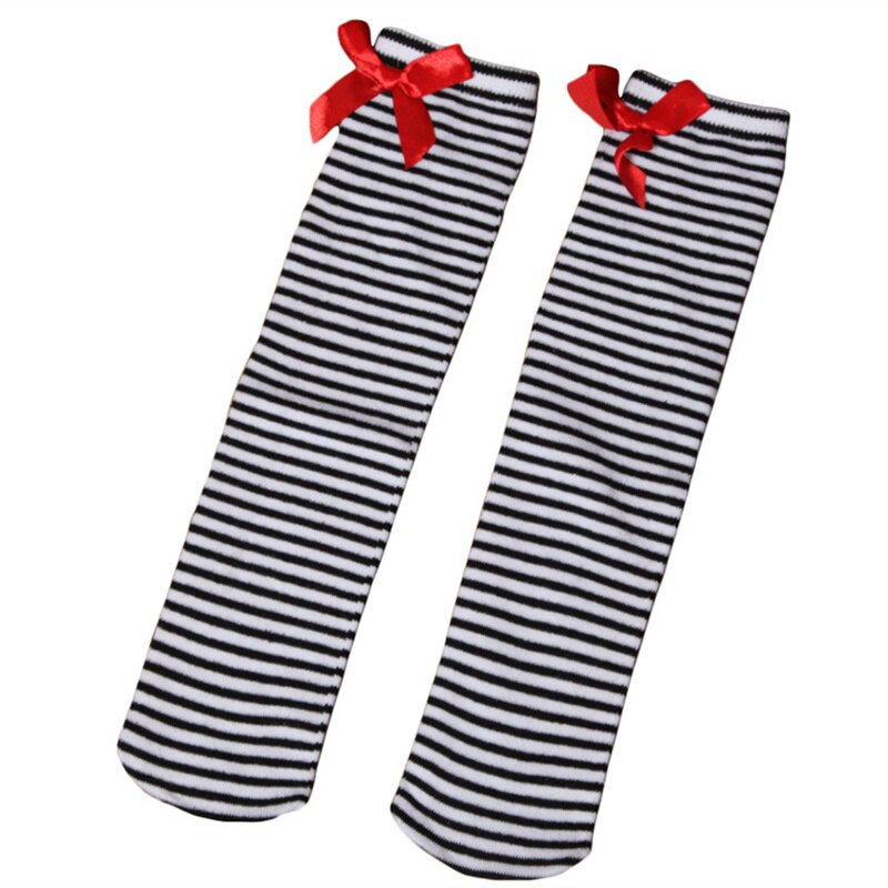 1-8Y calzini alti al ginocchio per ragazze calzini principessa a righe con fiocco per bambina calzini per bambina calzini alti per bambina calzini per bambini ragazze: Black stripes