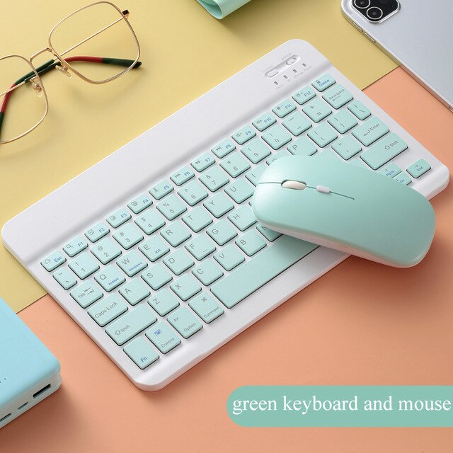 Bluetooth Keyboard and Mouse For Apple Teclado iPad Xiaomi Samsung Huawei Phone Tablet Wireless Keyboard For Android IOS Windows: green keyboard mouse