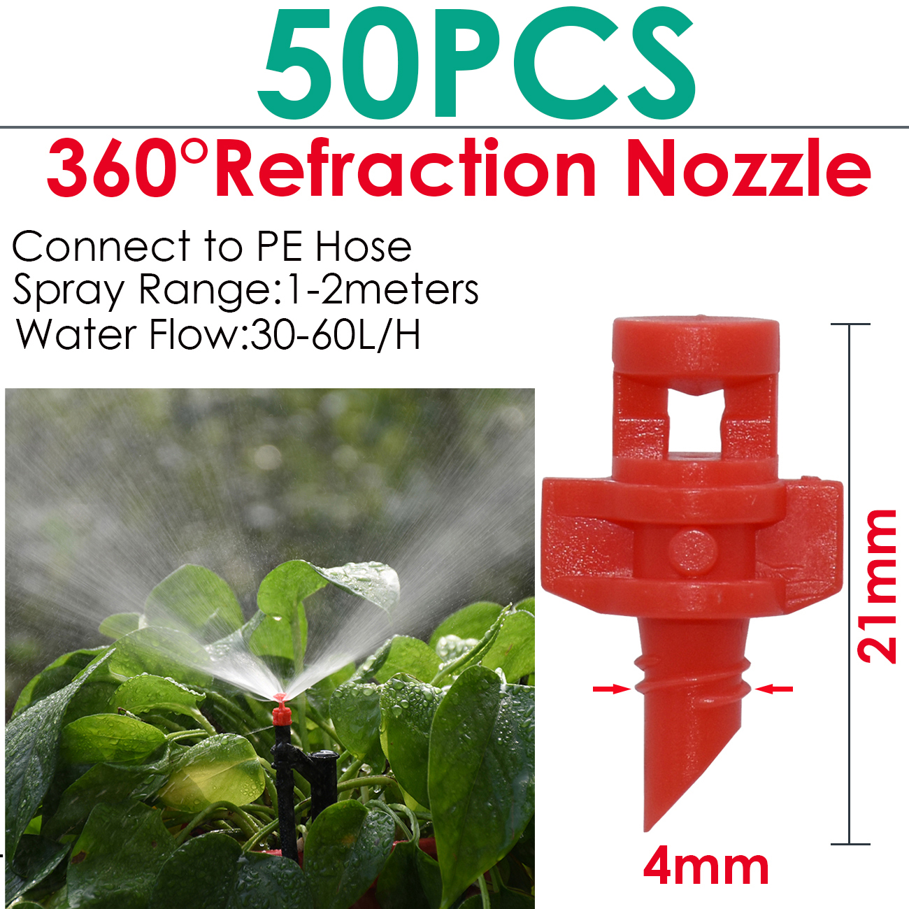 Sprycle Tuin 1/4 ''Gieter Sprinkler Druppelaar Druppelaar Irrigatie Kas Verstelbare Nevel Emitters Micro Spray Roterende Mondstuk: Roze