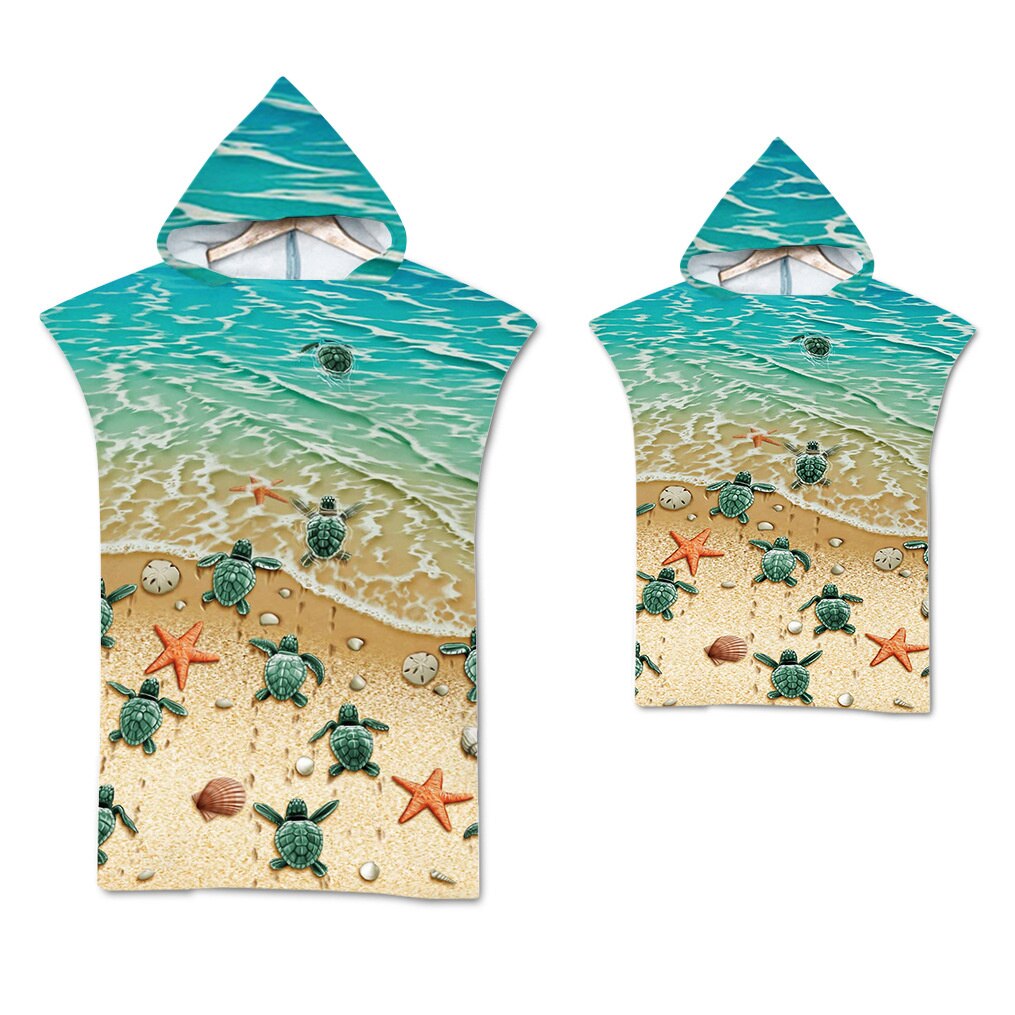 Gedrukt Sea Turtle Microfiber Hoodied Badhanddoeken Zand Gratis Draagbare Strandlaken Zwemmen Beach Surf Poncho Sport Handdoeken: Printed 7 / Adult