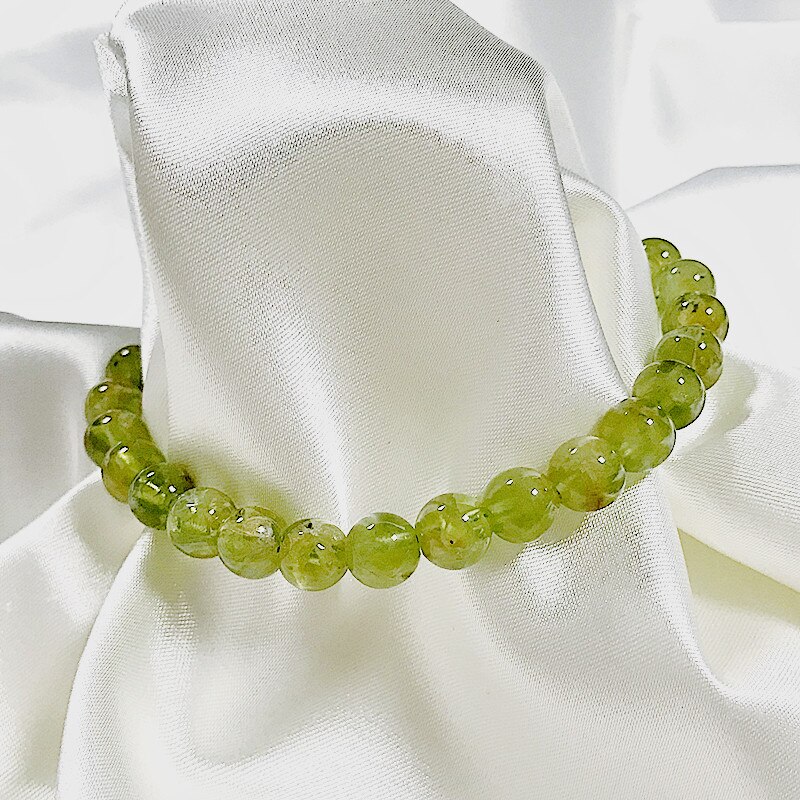 Braccialetto Delle Donne Natura 6 Millimetri Tallone Peridoto non di Vetro Davvero 18.5 Centimetri di Cristallo Braccialetti Della Ragazza Regalo di colore Verde Pietra