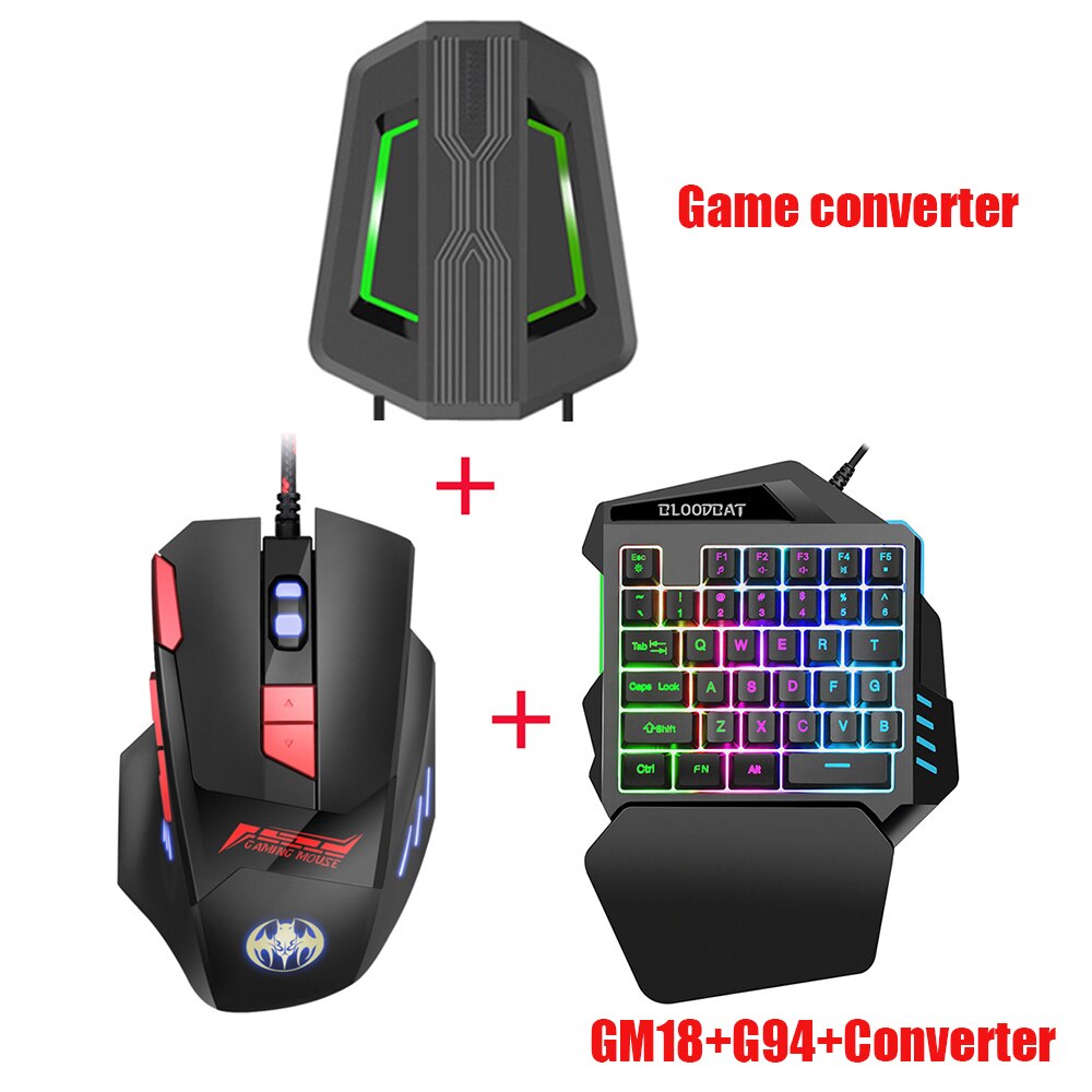 Usb Wired 35keys One-handed RGB Gaming Keyboard and Mouse 6400 Dpi Combo with Converter for Xbox One, PS4, Switch, PS3 and PC: GM18 G94 SW315