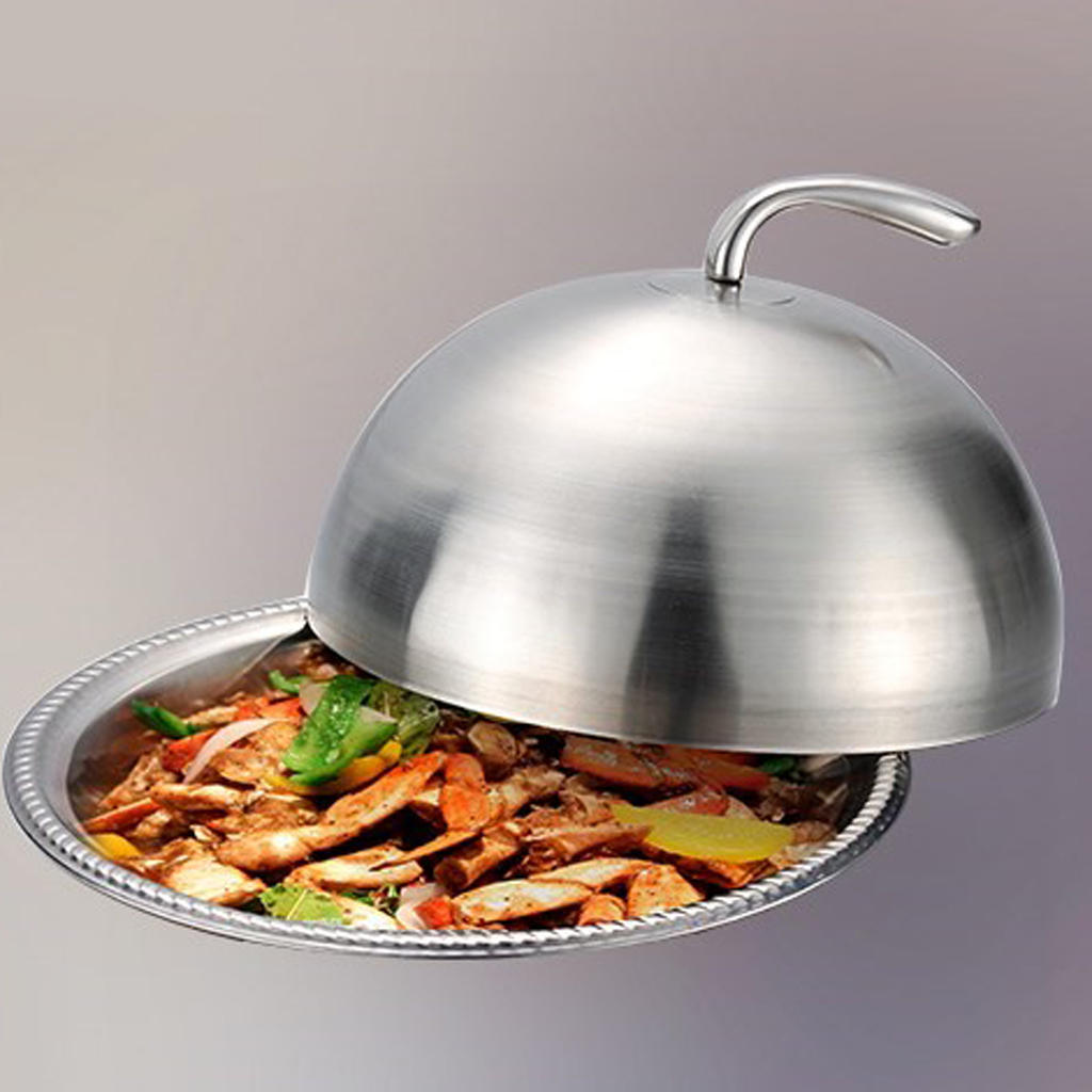 Stainless Steel Cloche Food Cover Dome Serving Plate Dish Dining Dinner