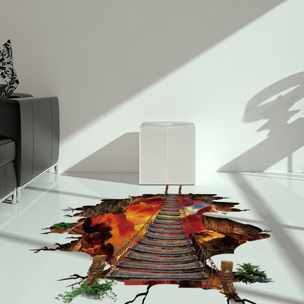 Bzoosio 3d flammende gulv-klistermærke aftagelige vægmaleri mærkater vinyl kunst stue decors livagtige  b1