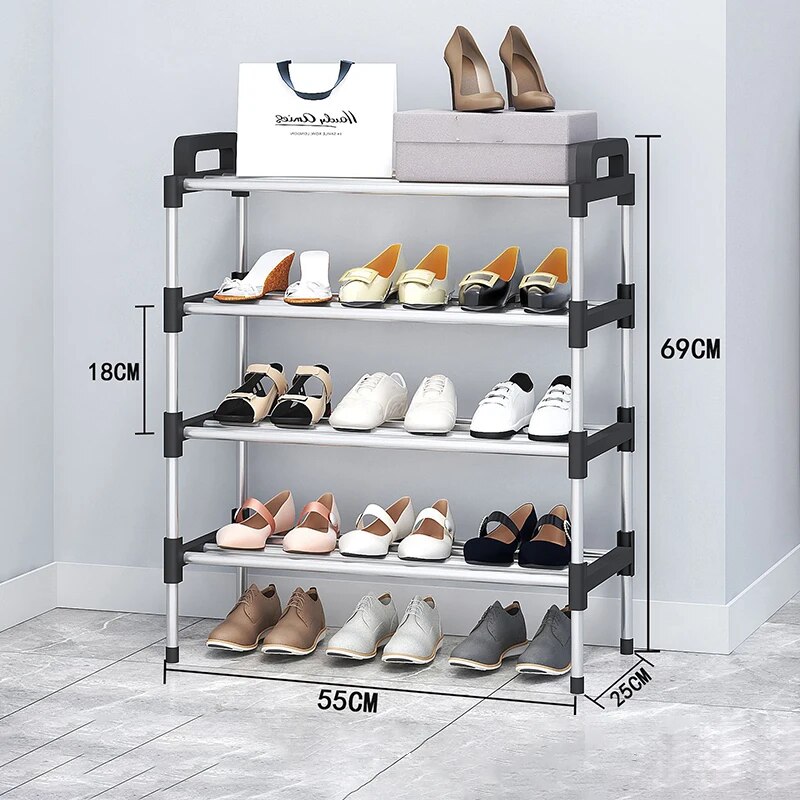 Einfaches Schuhregal mit 3-7 Etagen, mehrschichtig, staubdicht, für den Haushalt, Schuhschrank, Aufbewahrung, platzsparende Montage des kleinen Schuhregals: Licht Grau