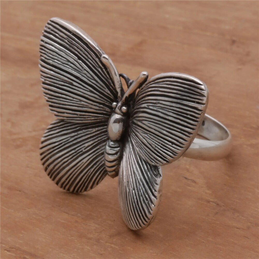 Vintage Women Big Butterfly Ring Black Pattern Animal Rings for Women Wedding Engagement Jewelry