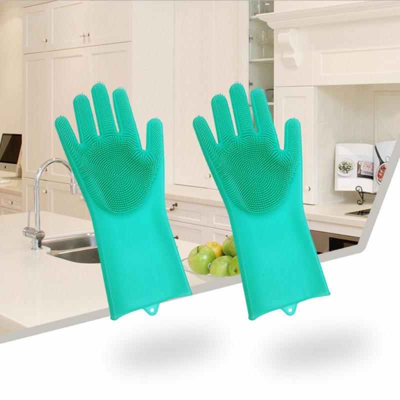 Gants en Silicone réutilisables gants de nettoyage magiques plat plat Pan lavage pour prendre soin des mains outils de nettoyage ménagers: random 2pc