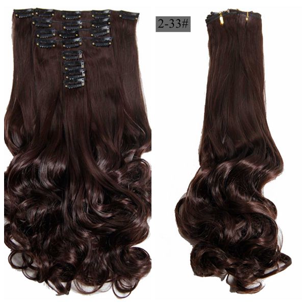 Luksus til fletning 50cm fremhævede farve syntetiske clips ins hårstykker bølget syntetisk clip on hair extensions 50cm 8 stk/sæt: 2/33#