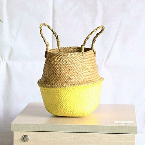 WHISM Pliable Vannerie De Stockage Panier Suspendu Décoratif Paniers Jardin Pot De Fleur Rotin Planteur Herbiers Panier À Linge: Yellow / M