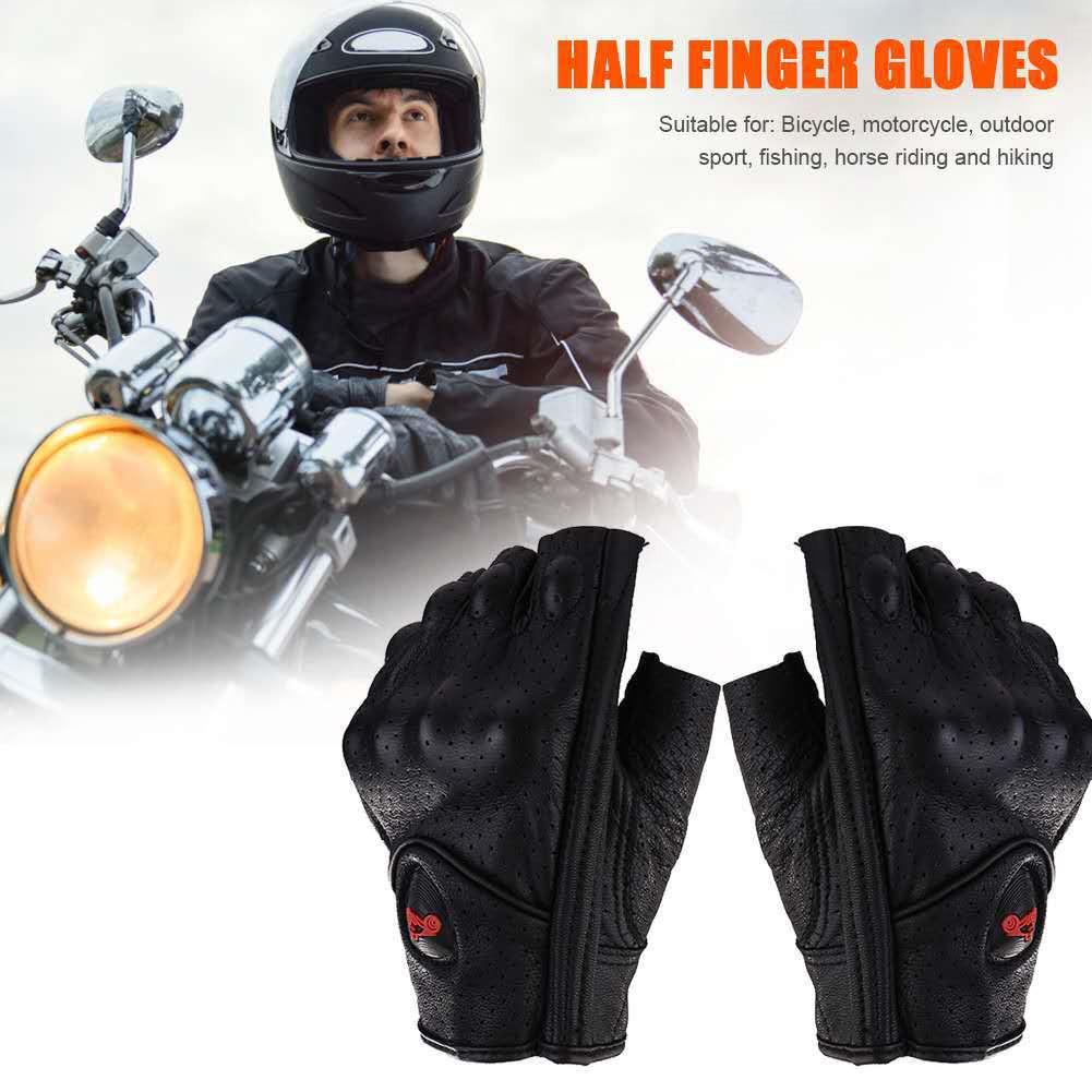 Motorcycle Gloves Leather Summer Breathable Half Finger Gloves Unisex Mitt Fingerless Glove For Men Women Scooter Moto Mitten