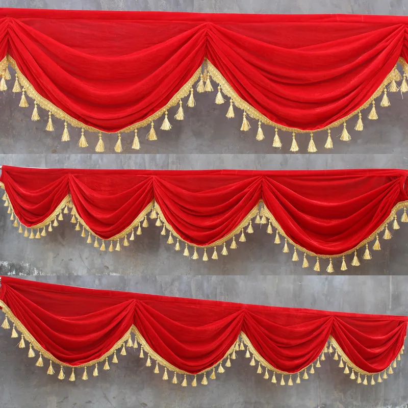 2 Meter Velvet Curtain Swag Tassel Table Cover Wedding Backdrop Table Skirts Stage Background Drapery Party Banquet Walls Decor: Red