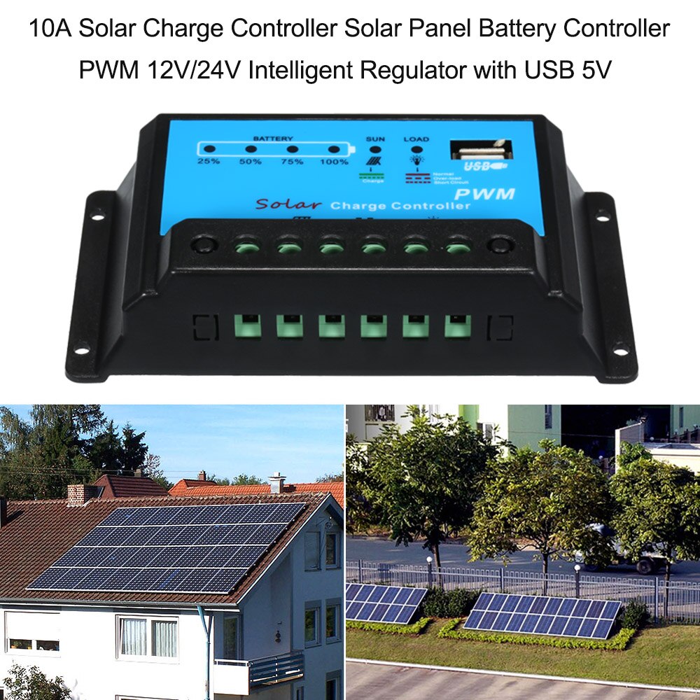 10A Solar Laadregelaar Zonnepaneel Batterij Controller Pwm 12 V/24 V Intelligente Regulator Met Usb 5V