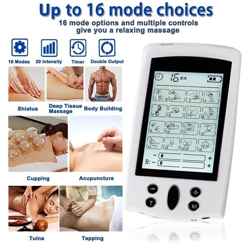 Electric Pulse Massager Tens EMS Muscle Stimulator 16Modes Digital Therapy Machine Massager Pain Relief Tool Health Care Machine