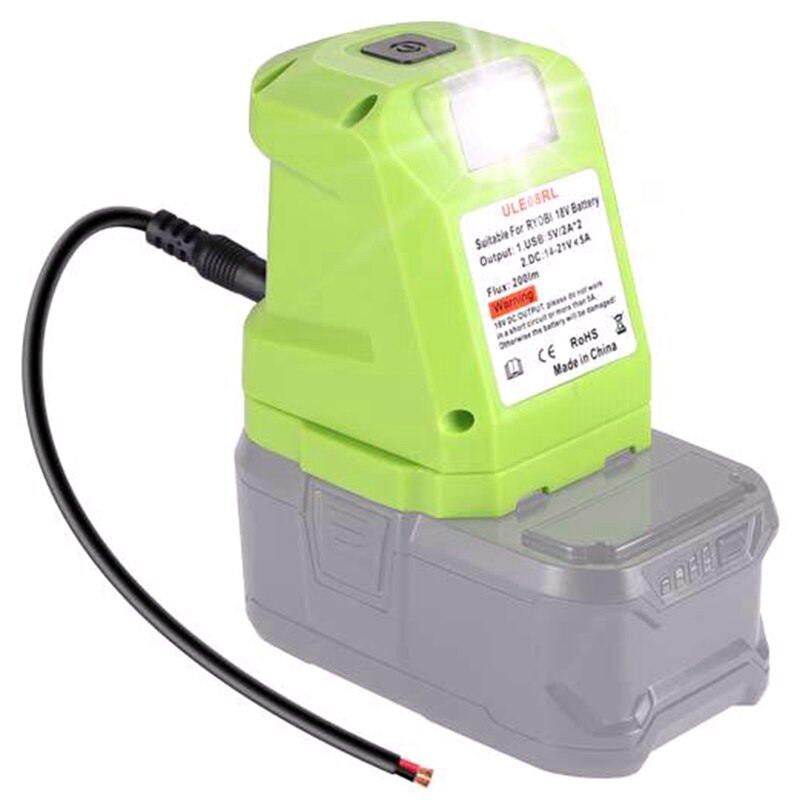 Battery Adapter For Ryobi 18V Li-Ion Battery, DC Port &amp; LED Work Light &amp; Dual USB Charger