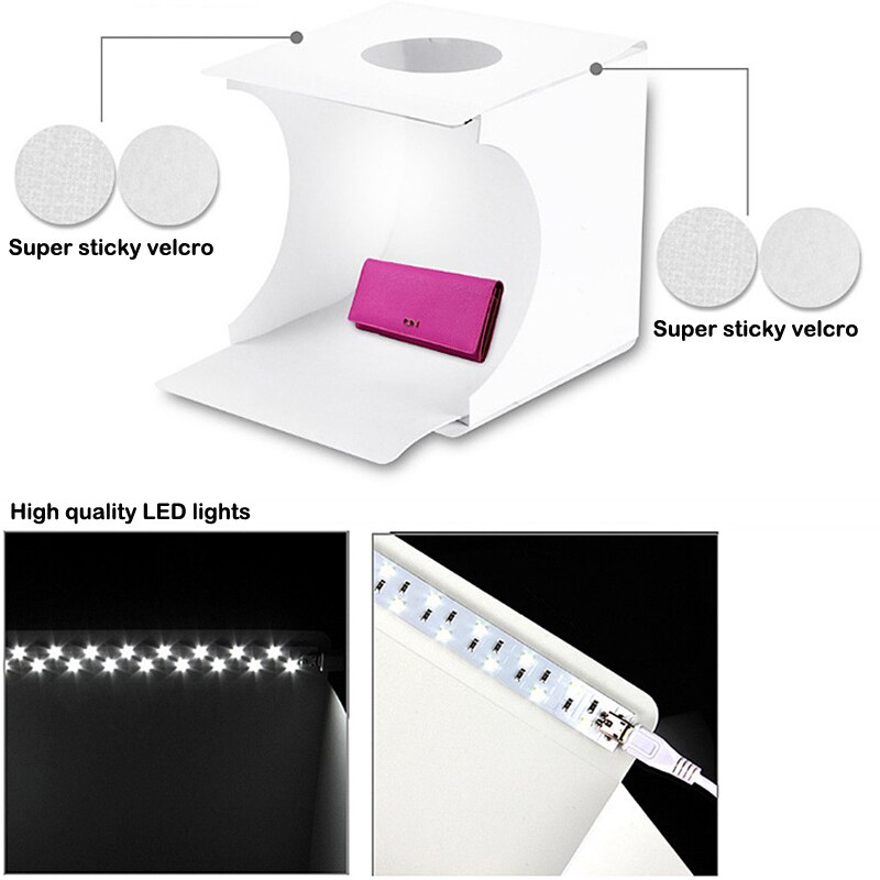 9" mini Folding Lightbox Photography Studio Softbox LED Light Soft Box Camera Photo Background Box Lighting Tent Kit 22x23x24cm