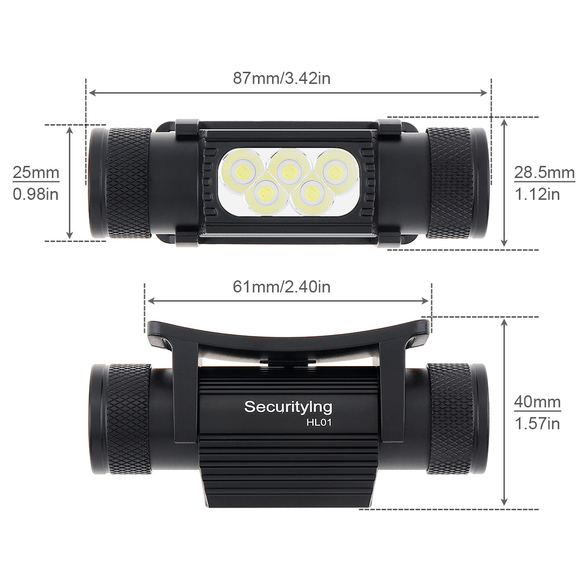 Securitying sst 40 led-pandelampe 18650 1130lm genopladelig forlygte med magnetisk opladning, magnetisk baglysindikator
