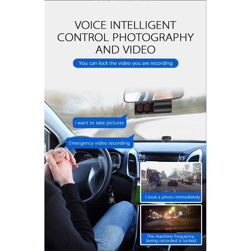 Grabadora de conducción WIFI con auriculares Bluetooth TWS, Control de voz de 1080P.