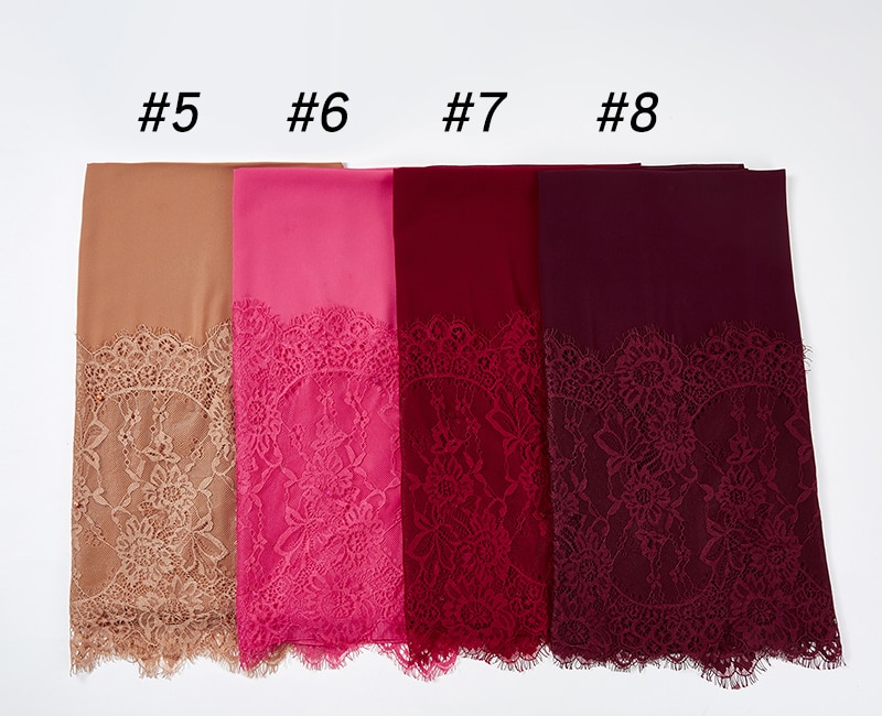 Vrouw Vlakte Kant Sjaal Buble Chiffon Moslim Sjaal Moslim Effen Kleur Lady Uitlaat Luxe Foulard Hijaabs