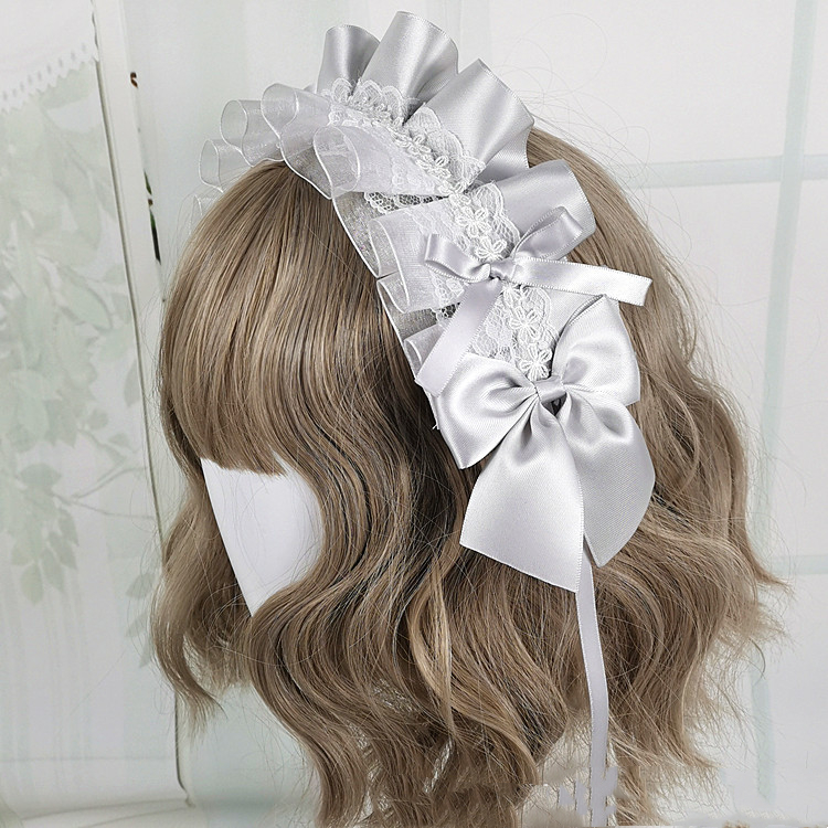 Diadema de Anime para niña, accesorio para el cabello de Lolita Maid con encaje de flores, Aro para el pelo de Cosplay, hecho a mano: Oro