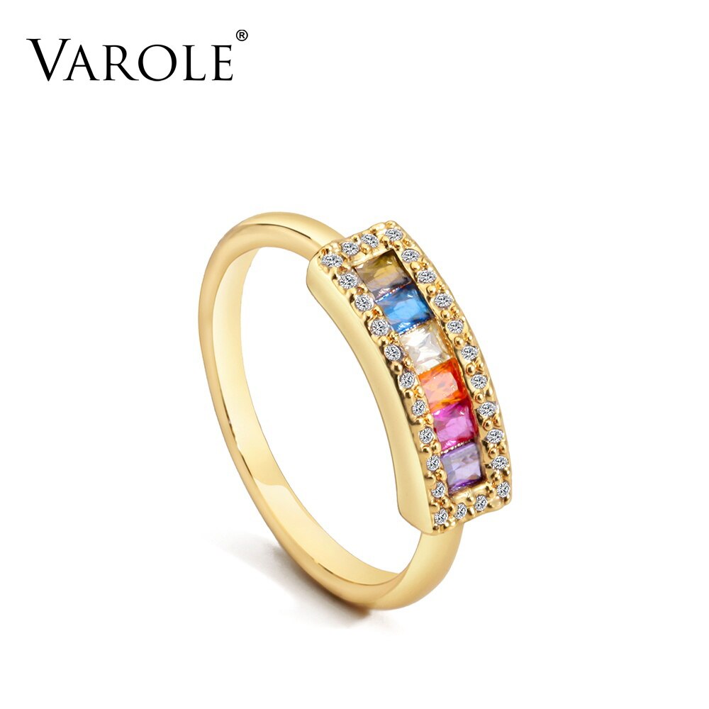 VAROLE Colorful Crystal Rings For Women Gold Color Lady Ring Jewelry Anillos Mujer: 6 / Color Crystal