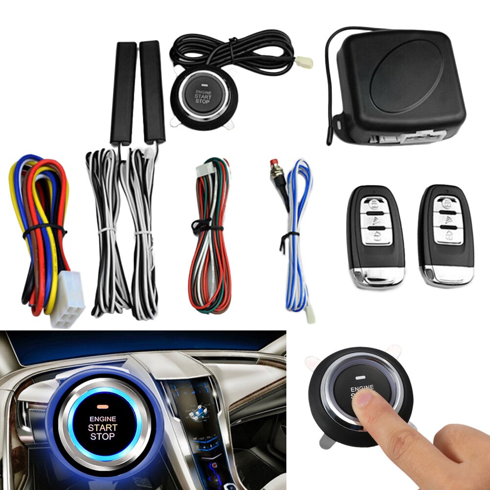 12V Auto Car Keyless Entry Start System One Start Stop Engine Push Button Vehicle Alarm PKE Remote Start Keyless Entry System: Default Title