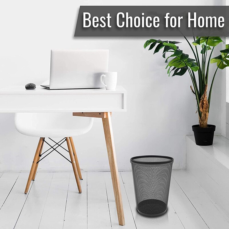 Circular Black Mesh Waste Waste Paper Bin Basket, Metal Trash Bin For Kitchen, Home Offices, Dorm Rooms, Bedrooms