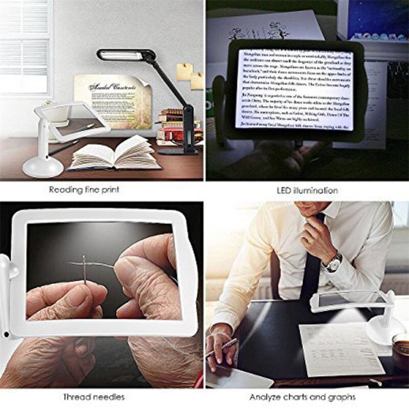 Rotatable Led Magnifier Screen the Old Reading Helper Magnifying Glass White Self Stand Rotate Reading Magnifier with Light